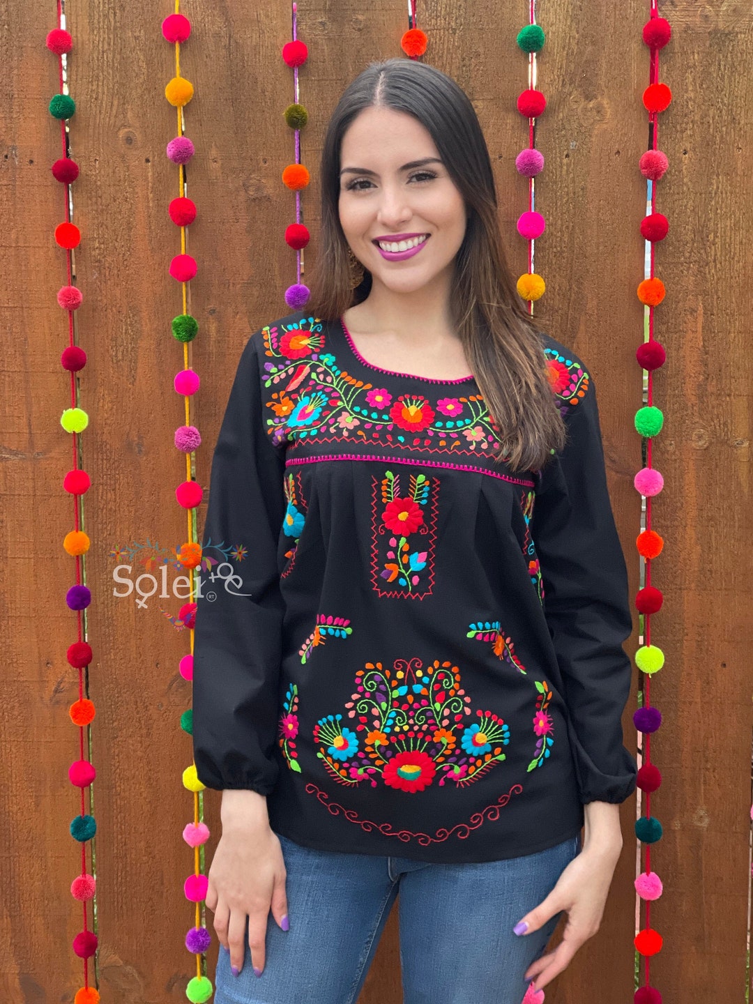LauraKlein Women Mexican Embroidered Shirt for Women Bohemian Style Top  Blouse 3/4 Sleeve Summer Casual Tunics : : Clothing, Shoes 
