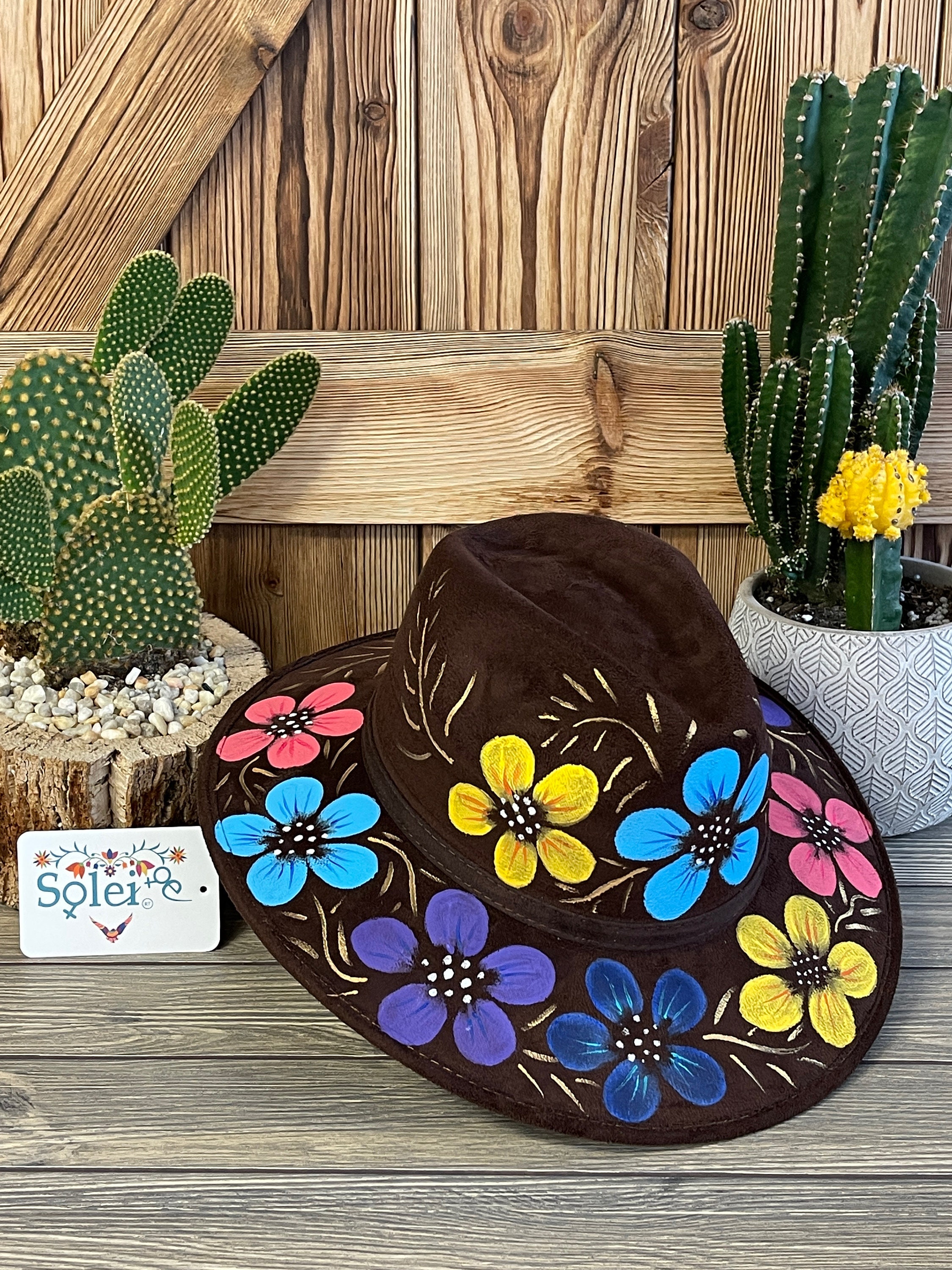 Artisanal Mexican Hand-Painted Hat Suede Black 603729 main image 1