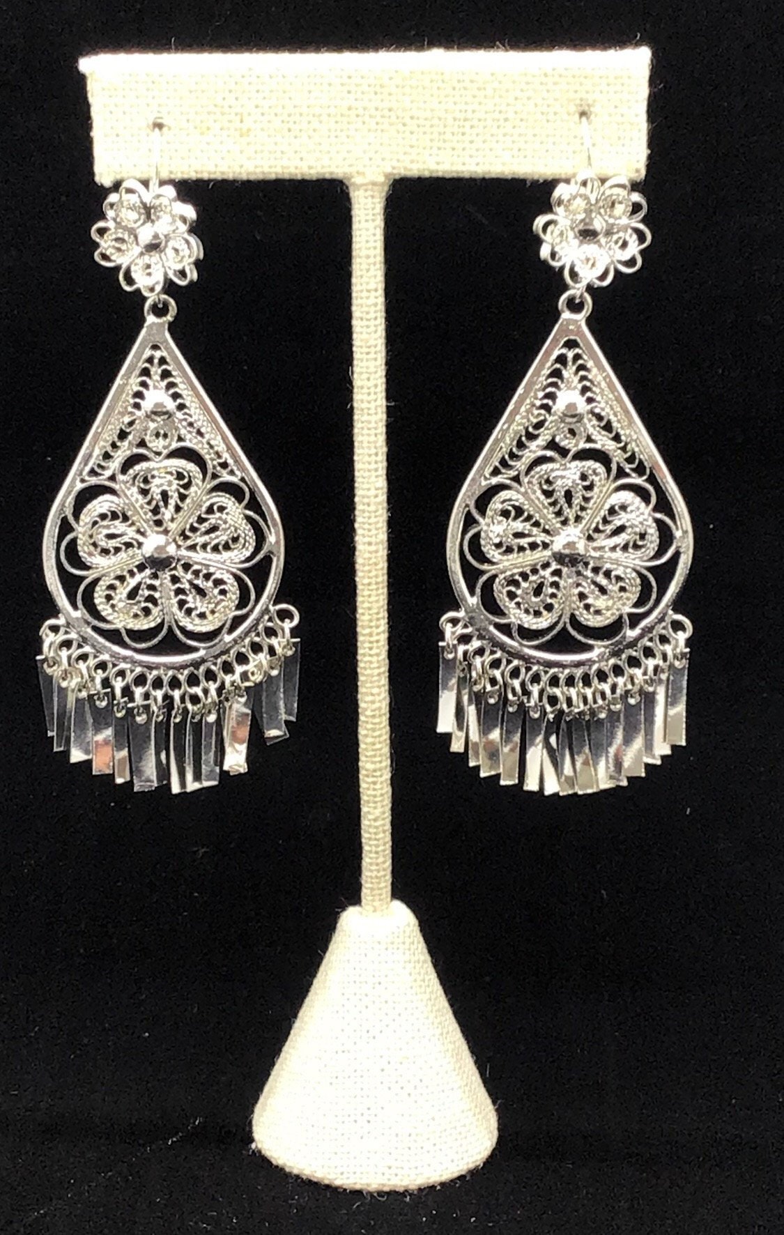Silver Plated Mexican Earrings. Traditional Filigree Earrings. Etsy