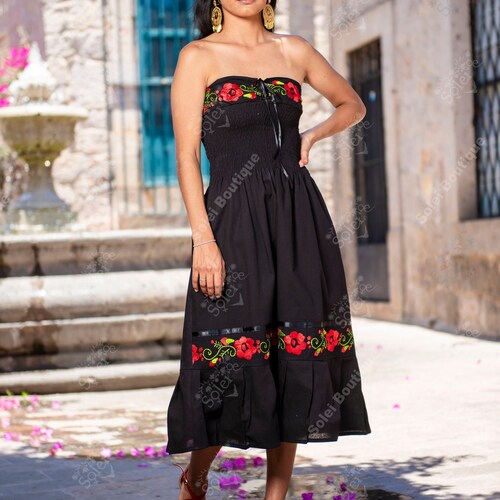 Mexican Dress Strapless - Long Dress - Embroidered Dress - Traditional Mexican  Dress - Mexican Dress up - Mexican Folk Dress - Floral Dress - Etsy