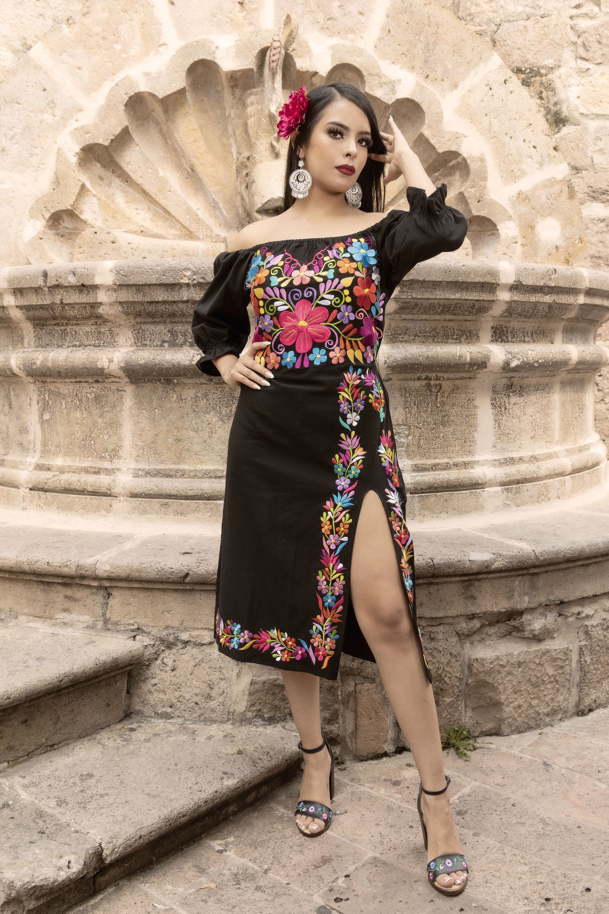  Vestido bordado mexicano de México, vestidos mexicanos  tradicionales bordados, tipico artesanal, auténtico, Azulr77310 : Ropa,  Zapatos y Joyería