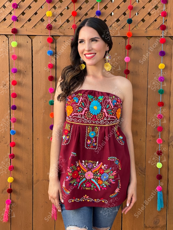 Strapless mexican embroidered deals dress