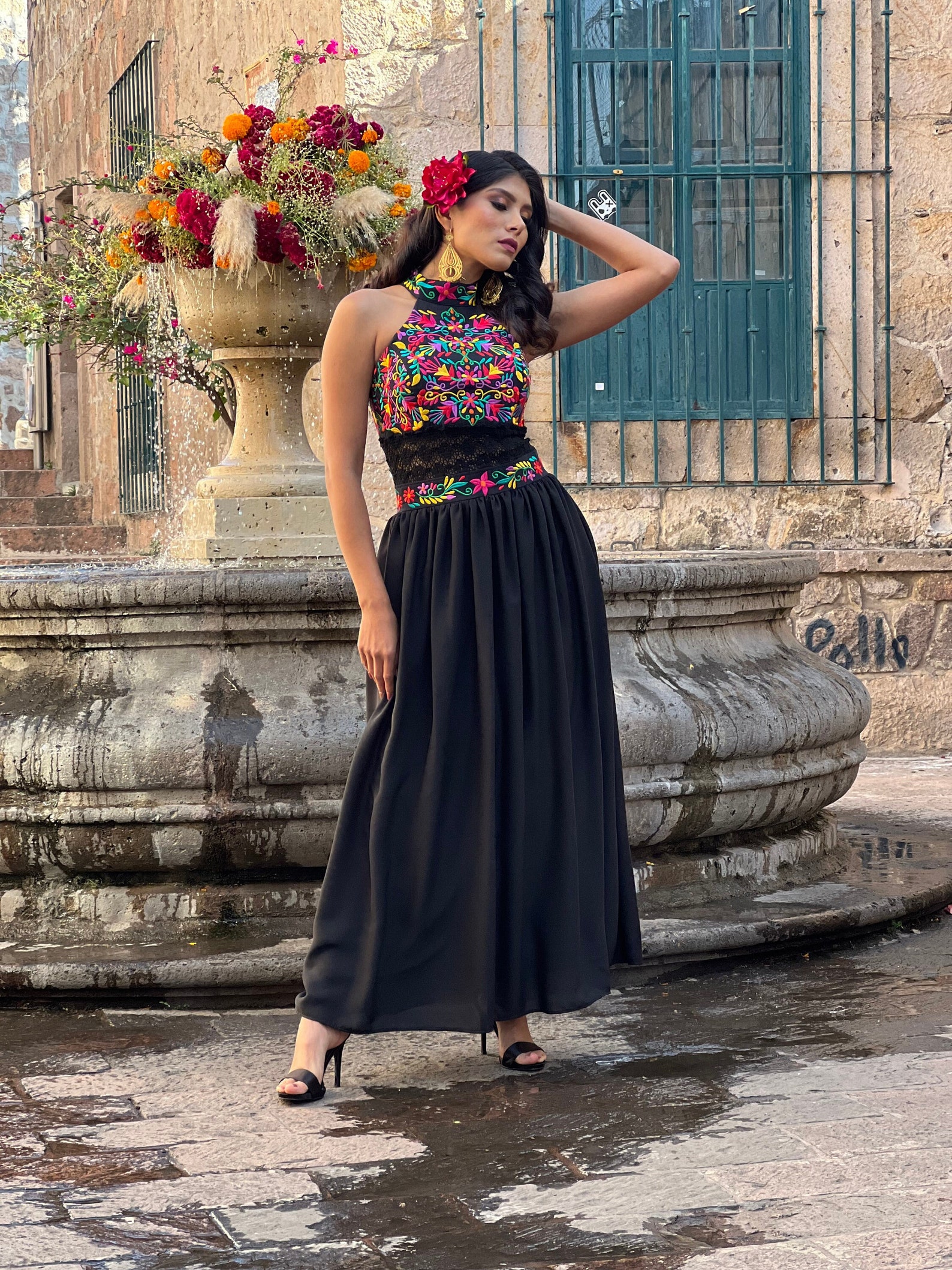 Floral Halter Dress. Floral Embroidered Dress. Latina Fashion - Etsy