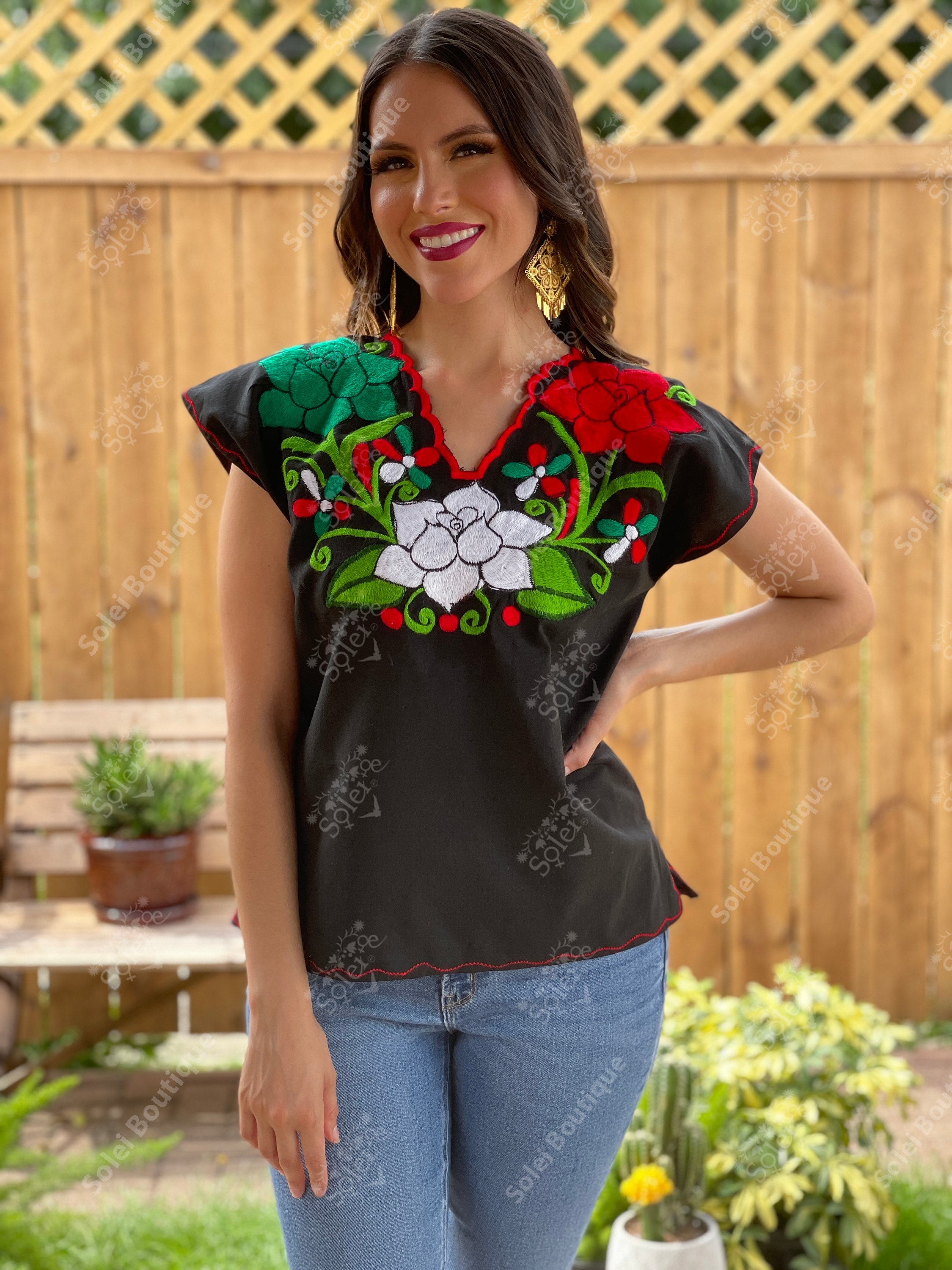 Blusa Patria Mexicana. Huipil Mexicano. Blusa Bordado Floral - Etsy