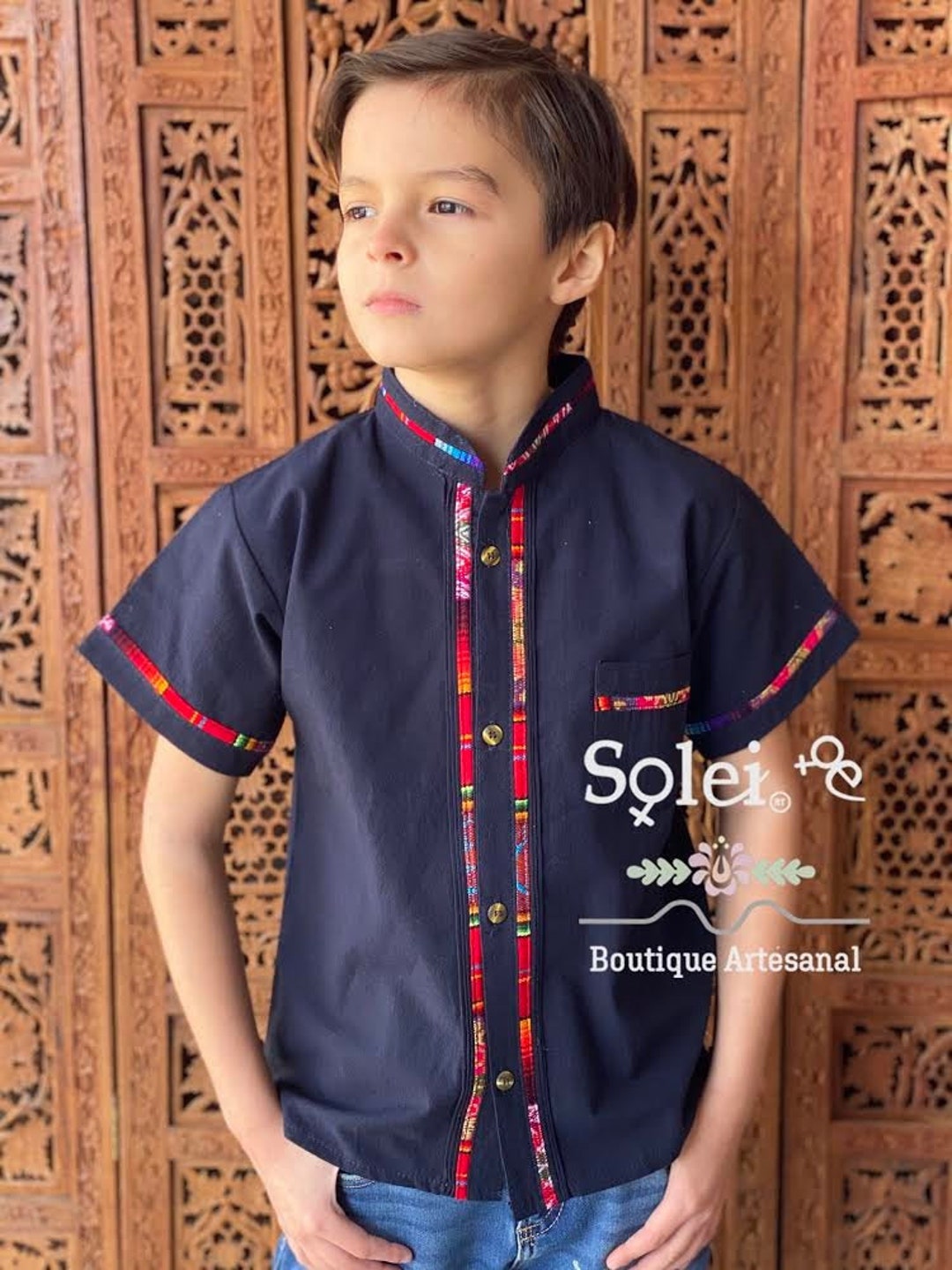 Buy Boys Mexican Traditional Guayabera for Boys Button up  Collared Traditional Free Navy Blue Online  in