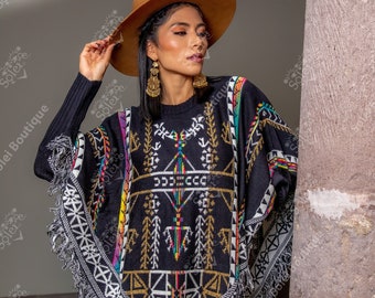 職人の技が光るメキシコのユニセックスポンチョ袖付きメキシコ