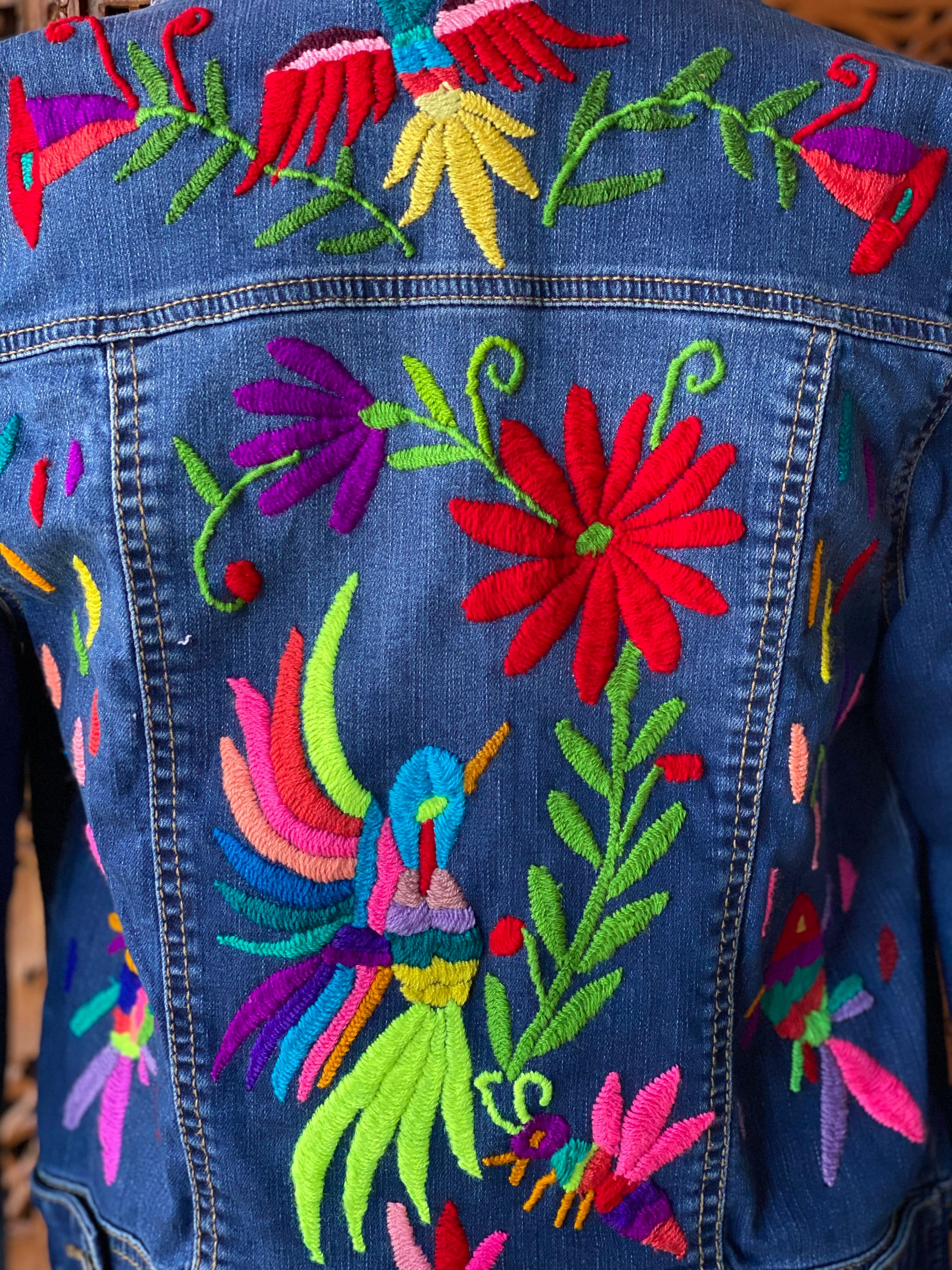 メキシコ刺繍デニムジャケット：手作りオトミアート - Etsy 日本