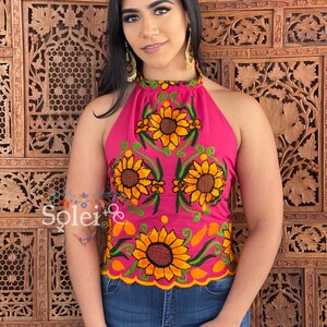 Sunflower Embroidered Halter Top. Artisanal Mexican Halter - Etsy