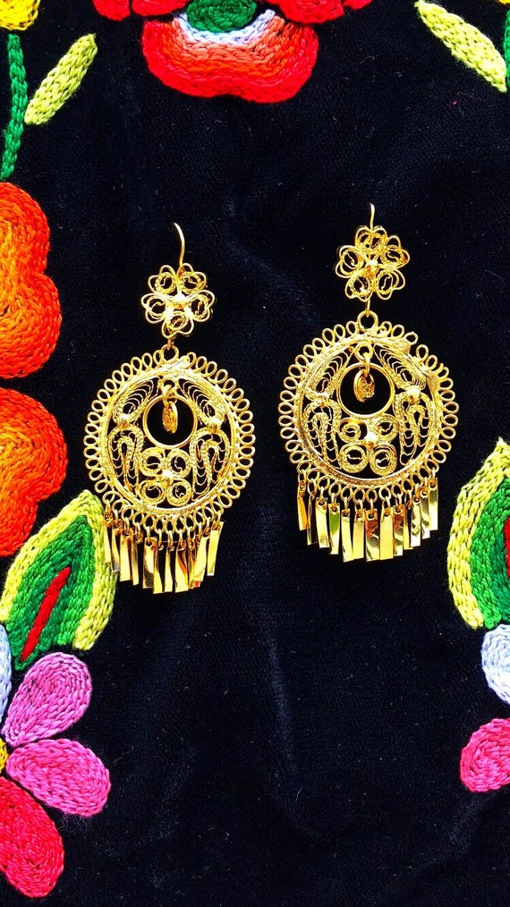 Mexican Filigree Earrings. Mexican Traditional Earrings. Frida
