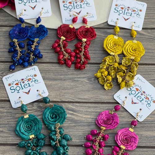 Hand made palm Elegant Cream Floral Tassel Earrings il_fullxfull.5933751883_yvqr.jpg main image 2