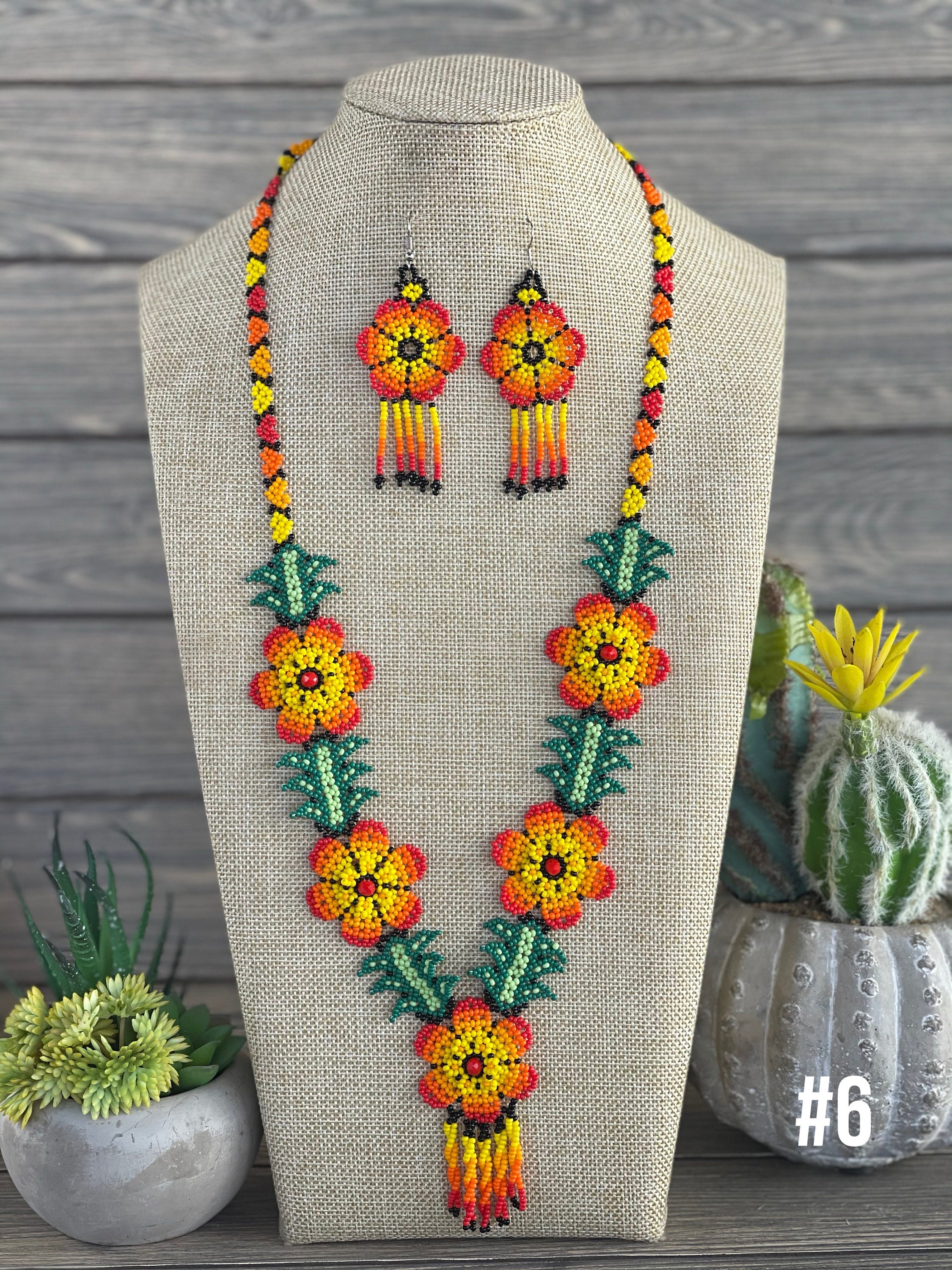 Beaded Artisanal Necklace. Floral Mexican Necklace Beaded Artisanal Necklace. Floral Mexican Necklace