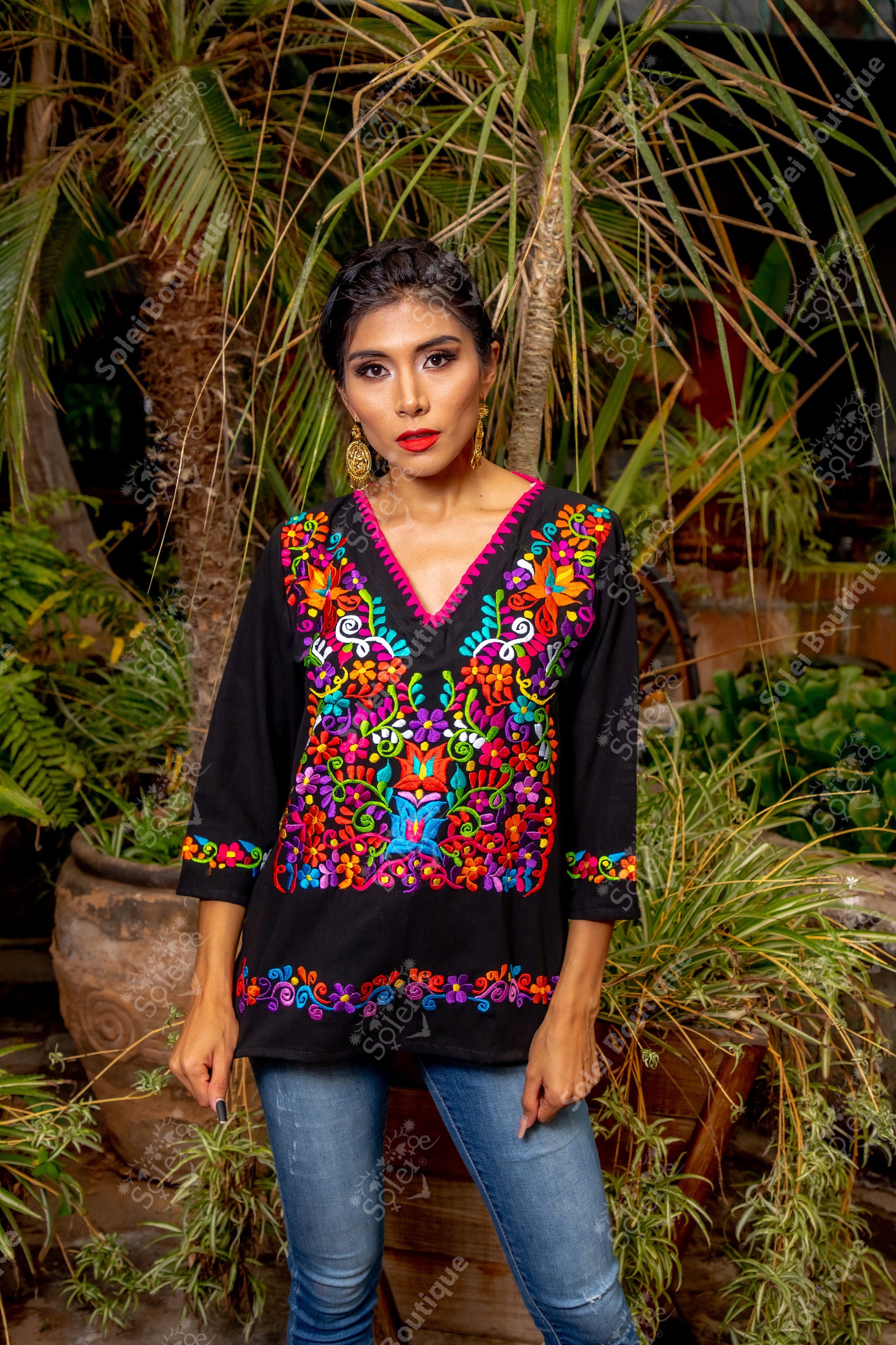 Camicetta Da Donna All'ingrosso Color Pietra Ricamata Blu Navy - 77942 - Foto 4