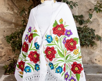 Mexican Embroidered Shawl. Multicolor Embroidered Shawl. Mexican Traditional Shawl. Mexican Blanket Wrap. Boho Chic Style. Ethnic Shawl.