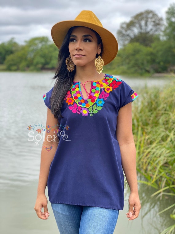 Hand Embroidered Mexican Blouse. Colorful Floral Mexican - Etsy