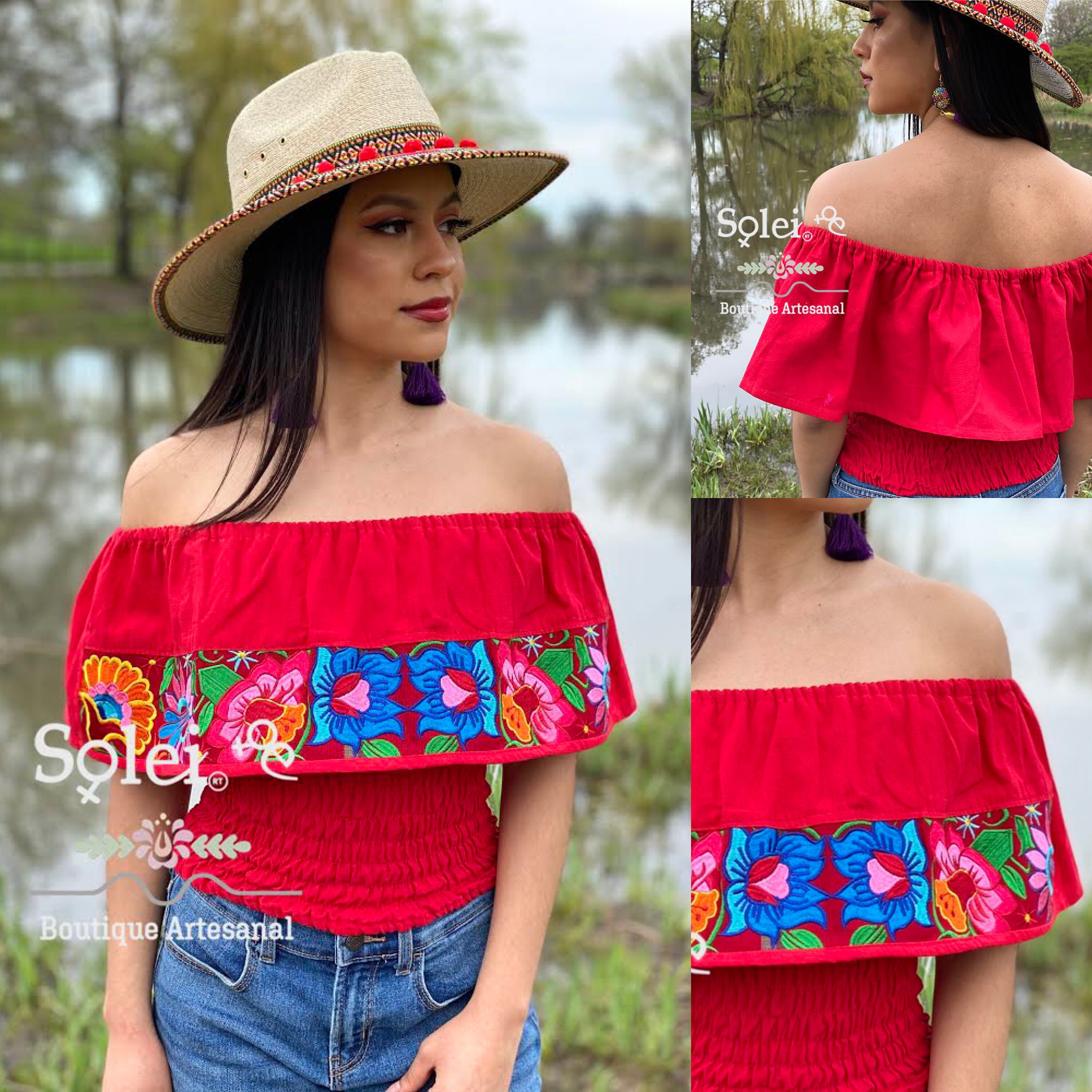 Tulip Crop Top Blouse. Mexican Floral 