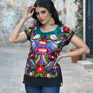 Embroidered Mexican Bird Blouse. Size S - 3X. Floral Embroidered Blouse. Traditional Mexican Shirt. Colorful Mexican Blouse. Otomi Top.