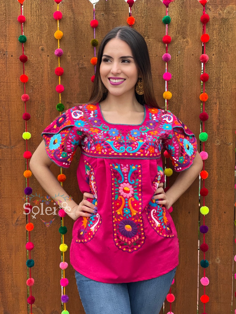 Hand Embroidered Multicolor Blouse. Floral Mexican Blouse. - Etsy
