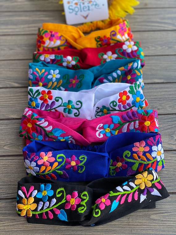 embroidered headband boho chic floral Mexican Embroidered Headband Mexican Head Piece Boho Hippi Day Ofthe  main image 3