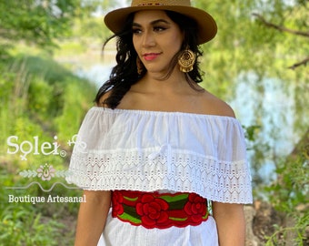 Solid Color Campesino Blouse. Mexican Artisanal Blouse.Handmade Mexican Top. Basic Mexican Blouse. Traditional Mexican Blouse.Mexican Fiesta