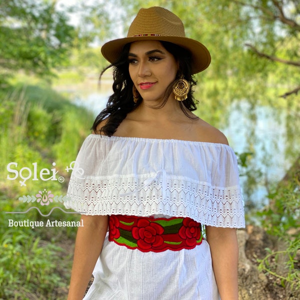 Solid Color Campesino Blouse. Mexican Artisanal Blouse.Handmade Mexican Top. Basic Mexican Blouse. Traditional Mexican Blouse.Mexican Fiesta
