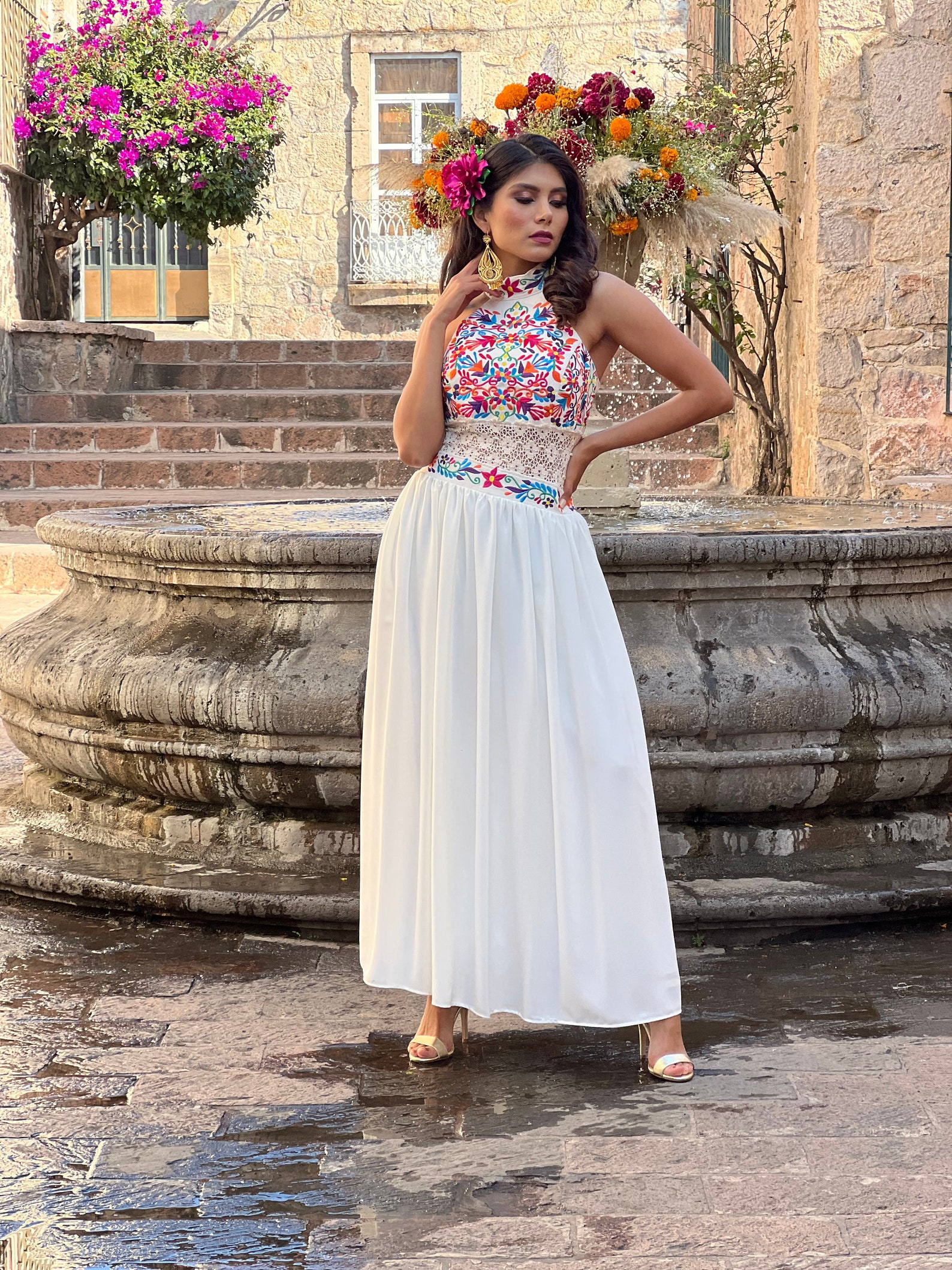 Floral Halter Dress. Floral Embroidered Dress. Latina Fashion - Etsy