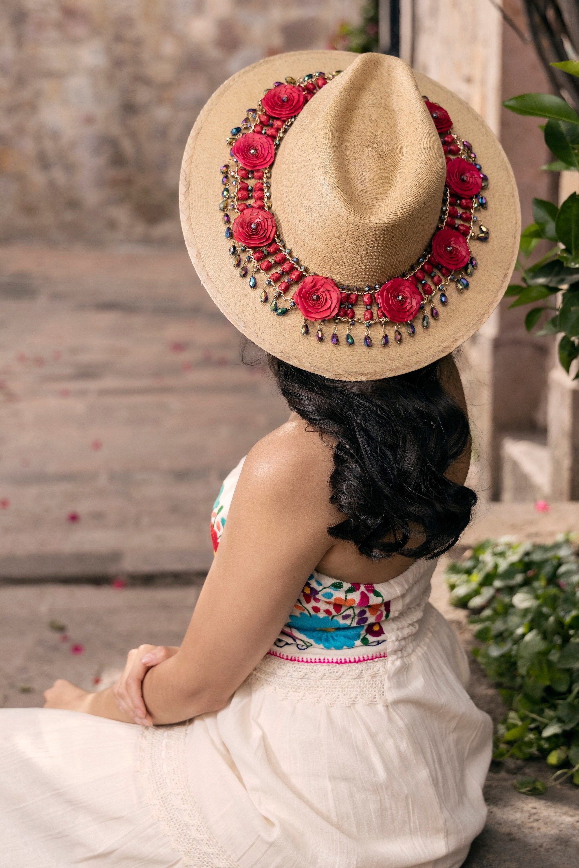 Mexican Artisanal Palm Hat. Ethnic Style Mexican Hat. Floral Hat. Traditional Mexican Hat. Womens Mexican Sombrero. Boho Chic.