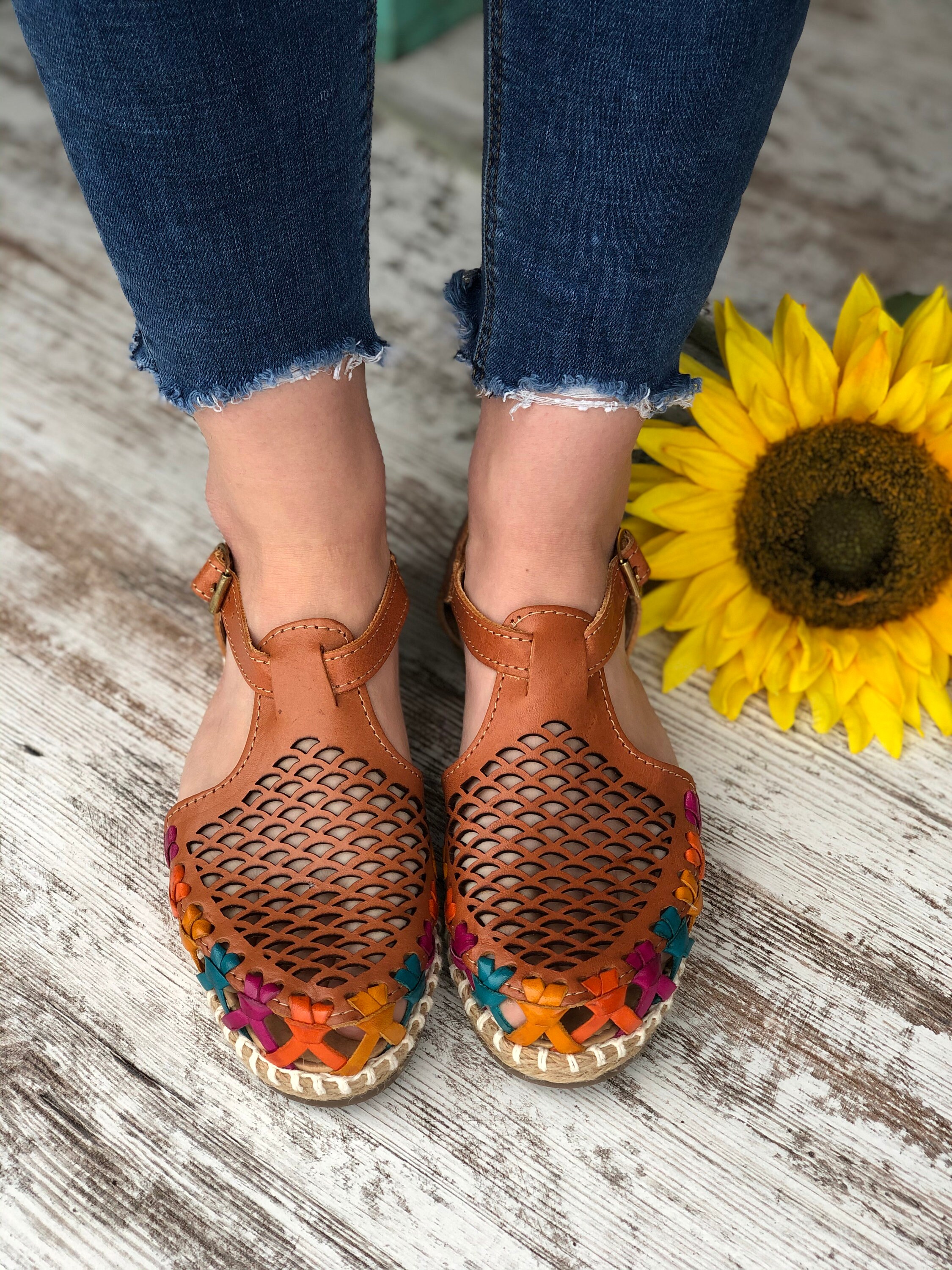 Mexican Leather Sandals. All Size Boho Hippie Vintage. Colorful Sandals with Buckle. Mexican Shoes. Mexican Huaraches