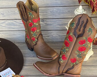Botas Mexicanas de Piel Bordadas. Botas Vaqueras para Mujer. | Etsy España