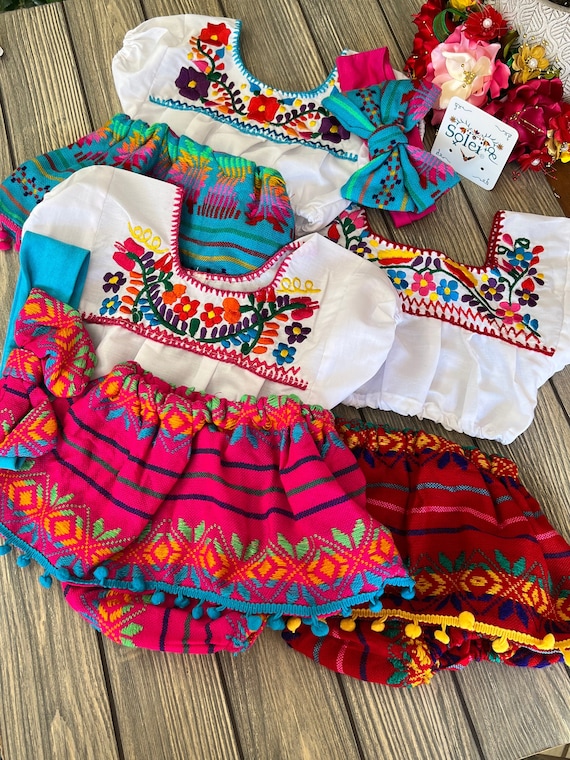 Mexican Traditional Baby Outfit. Sizes NB 2T. Bohemian Embroidered