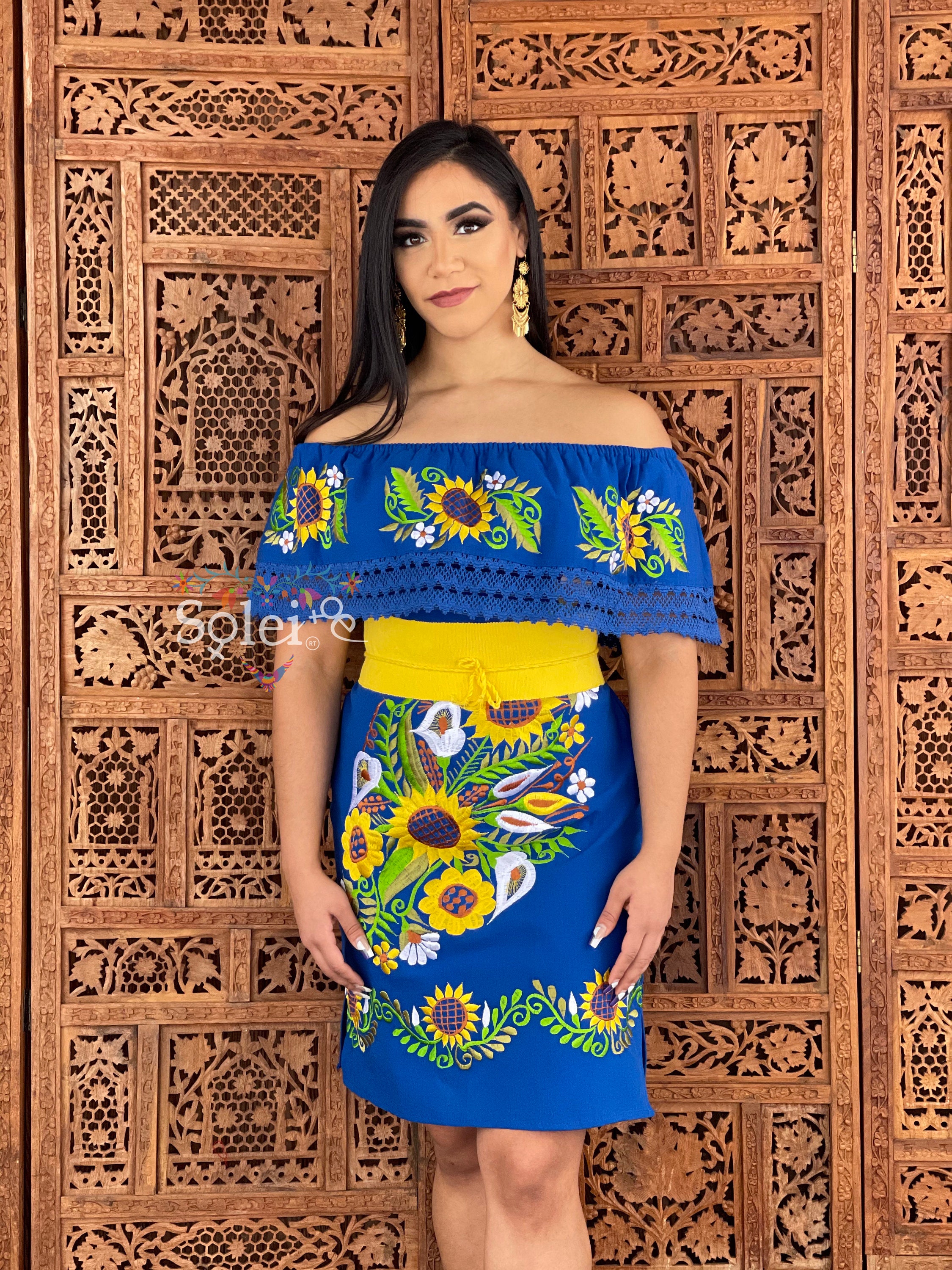 Mexican Sunflower Dress. Floral Embroidered Dress. Mexican Etsy