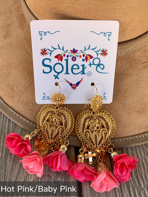 Buy Mexican Round Filigree Earrings. Gold Plated Filigree. Silk Flower  Earrings. Dangle Earrings. Traditional Mexican Earrings. Online in India -  Etsy