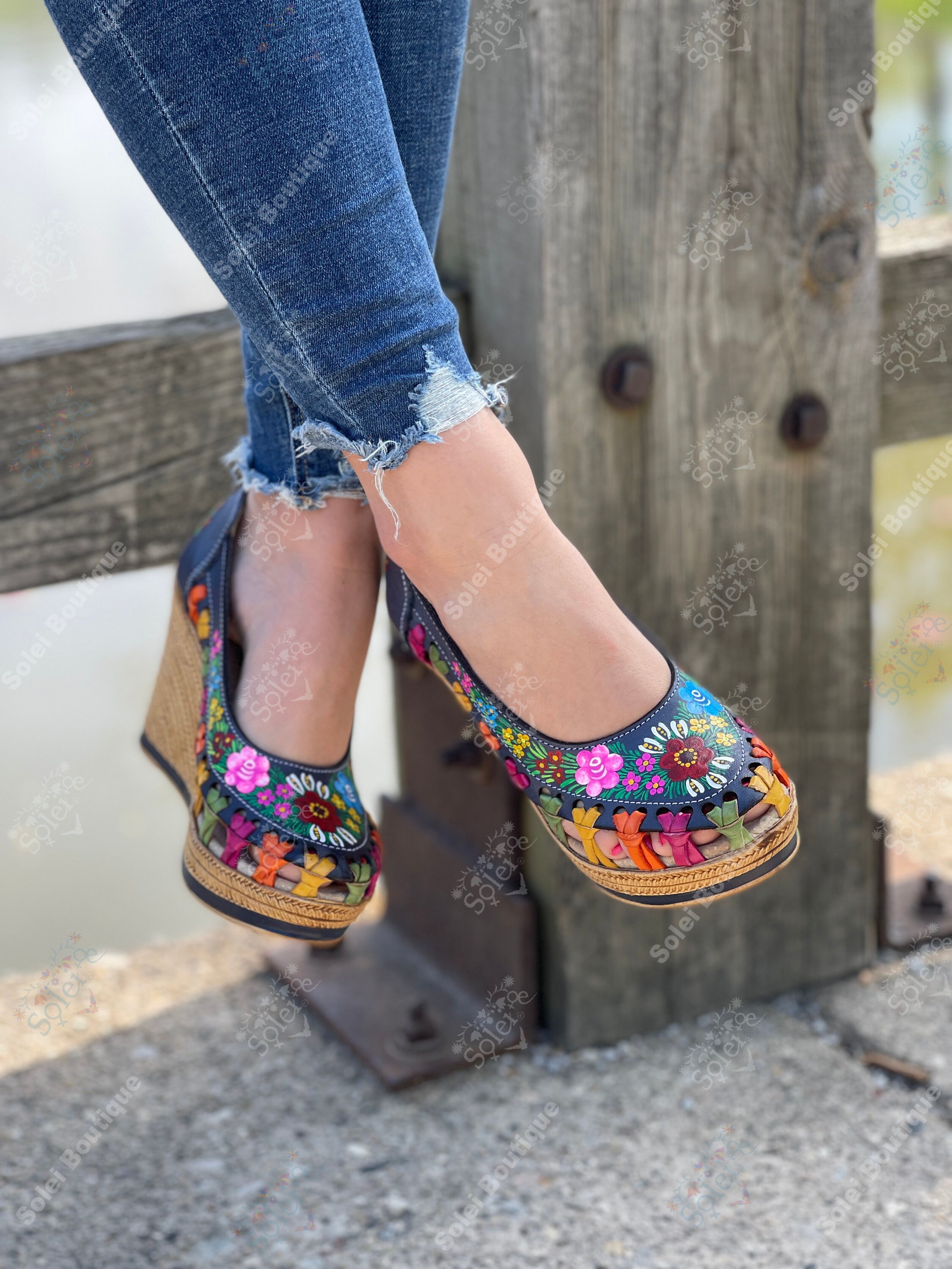 Tacones Mexicanos Pintados a Mano. Tacón Artesanal de Cuña. | Etsy España