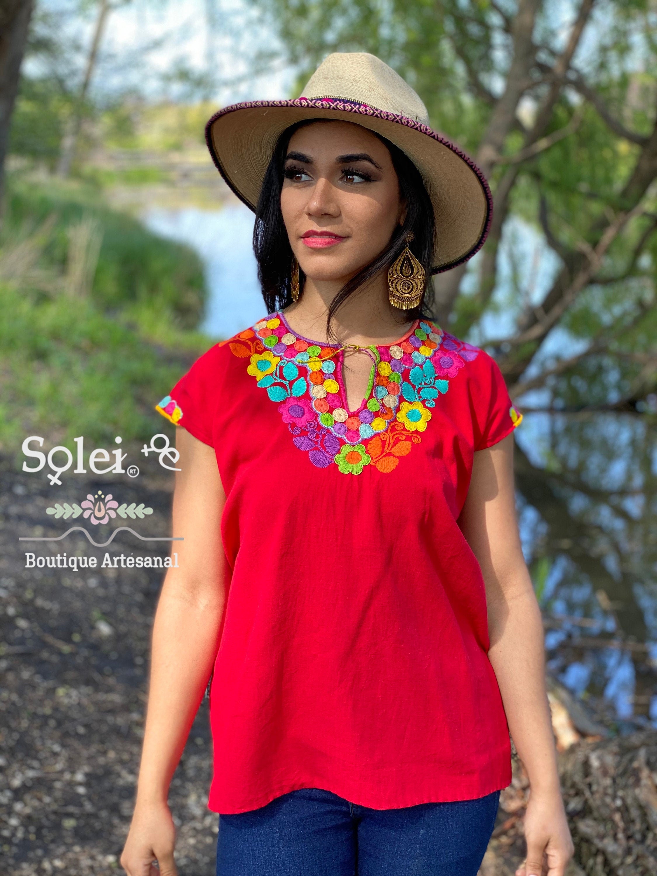 Mexican Blouse Puebla Hand Embroidered Assorted Sizes and Colors 