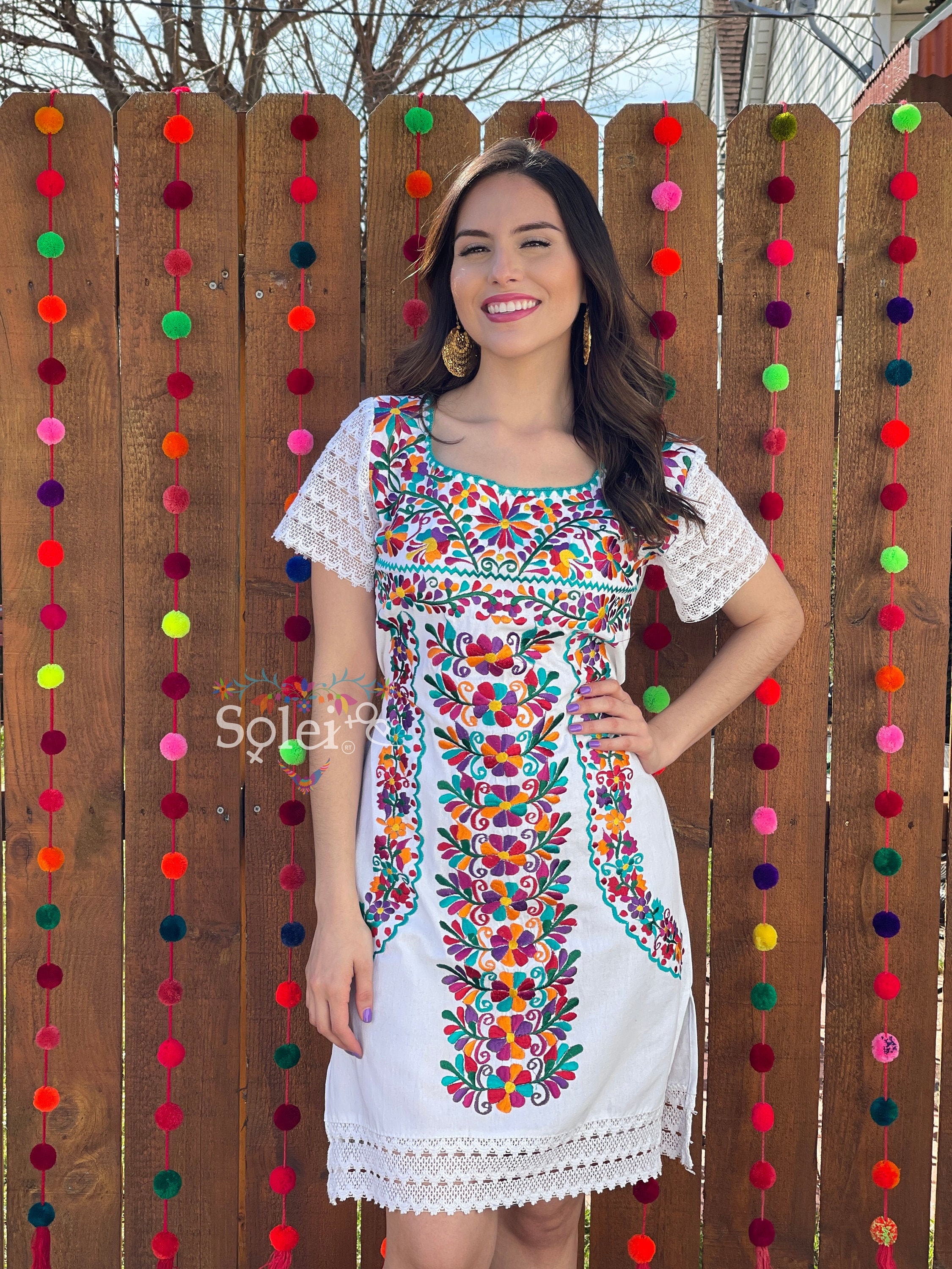 Mexican Floral Embroidered Dress. Traditional Mexican Dress. Artisana…