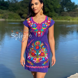 Mexican Kimono Dress. Size S 3X. Floral Embroidered Dress. Mexican Traditional Dress. Handmade Mexican Dress. Mexican Bridesmaid Morado