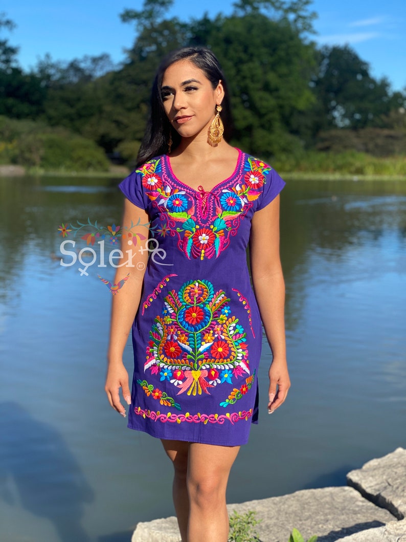 Mexican Kimono Dress. Size S 3X. Floral Embroidered Dress. Mexican Traditional Dress. Handmade Mexican Dress. Mexican Bridesmaid Morado