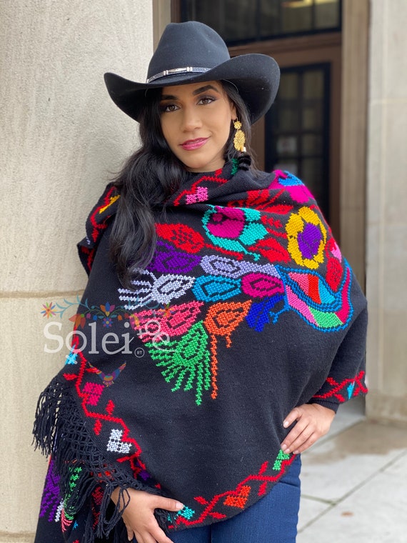 Hand Embroidered Mexican Shawl. Floral Embroidered Mexican Blanket Shawl. Traditional Mexican Shawl. Artisanal Mexican Blanket Wrap. Etsy Canada