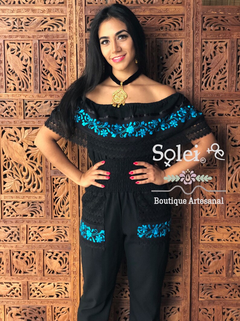 Mexican Floral Jumpsuit. Off the Shoulder Jumpsuit. Fashion Etsy