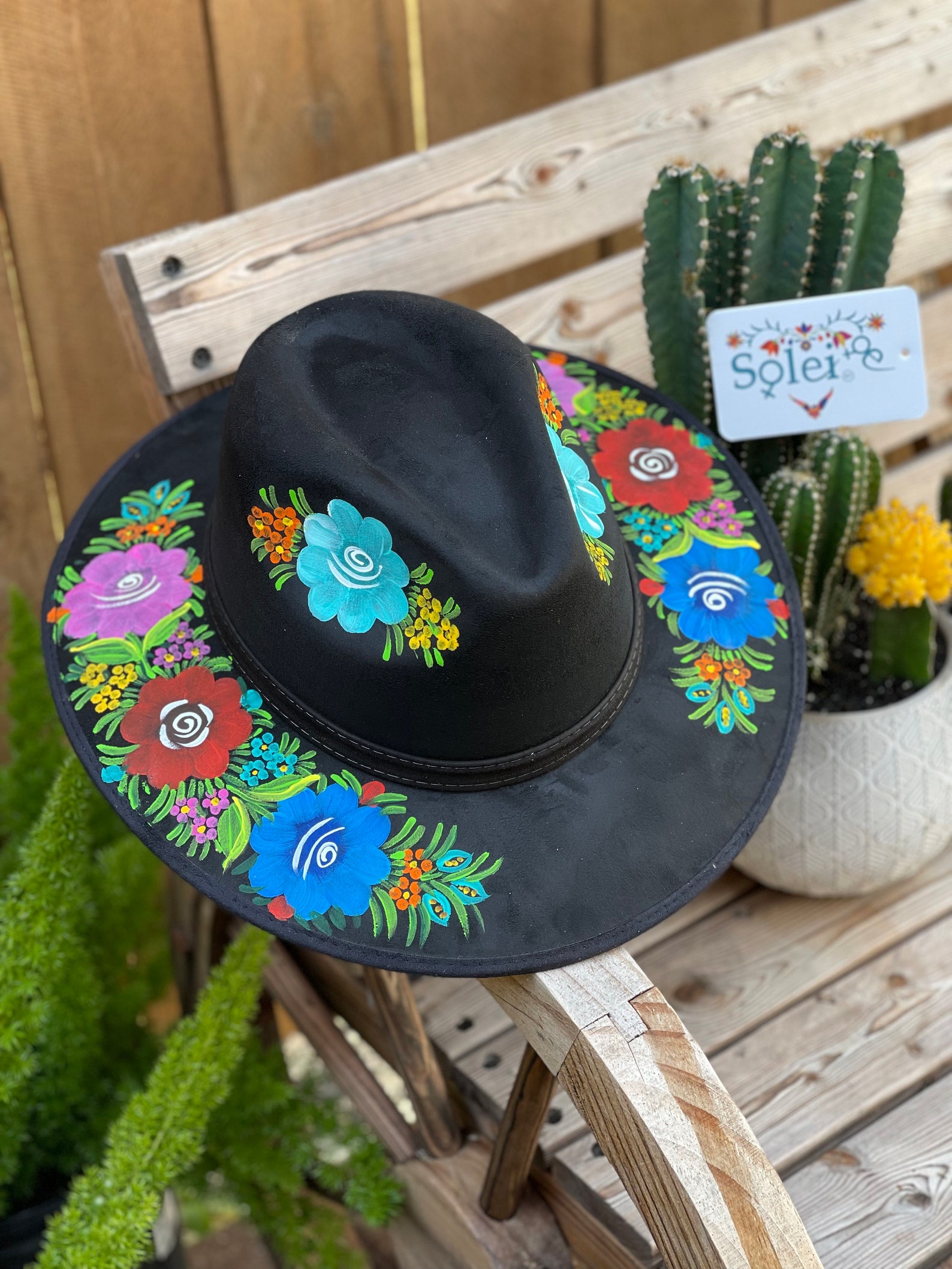 Artisanal Mexican Hand-Painted Hat Suede Black 603725 main image 0
