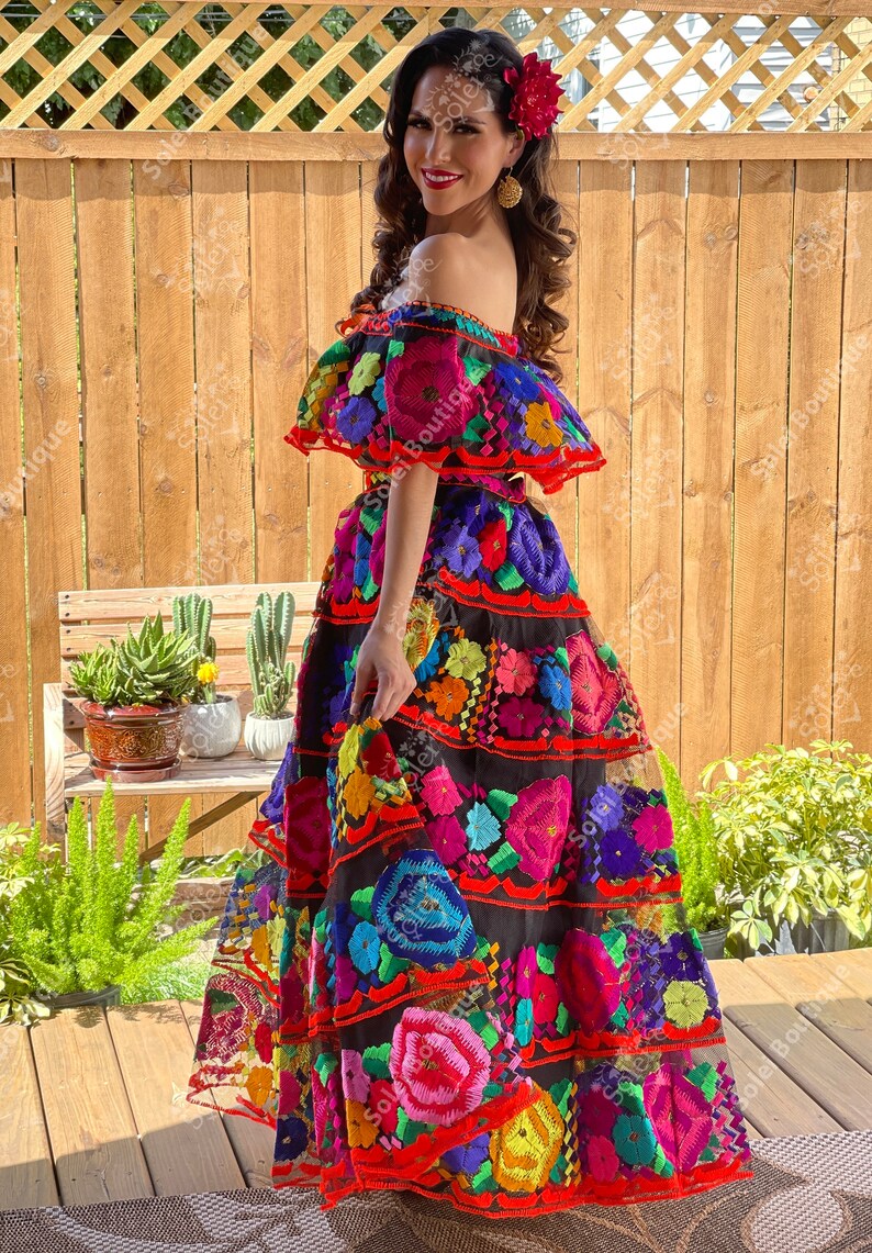 Traditional Mexican Chiapaneco Dress. Yarn Embroidered Dress. Etsy