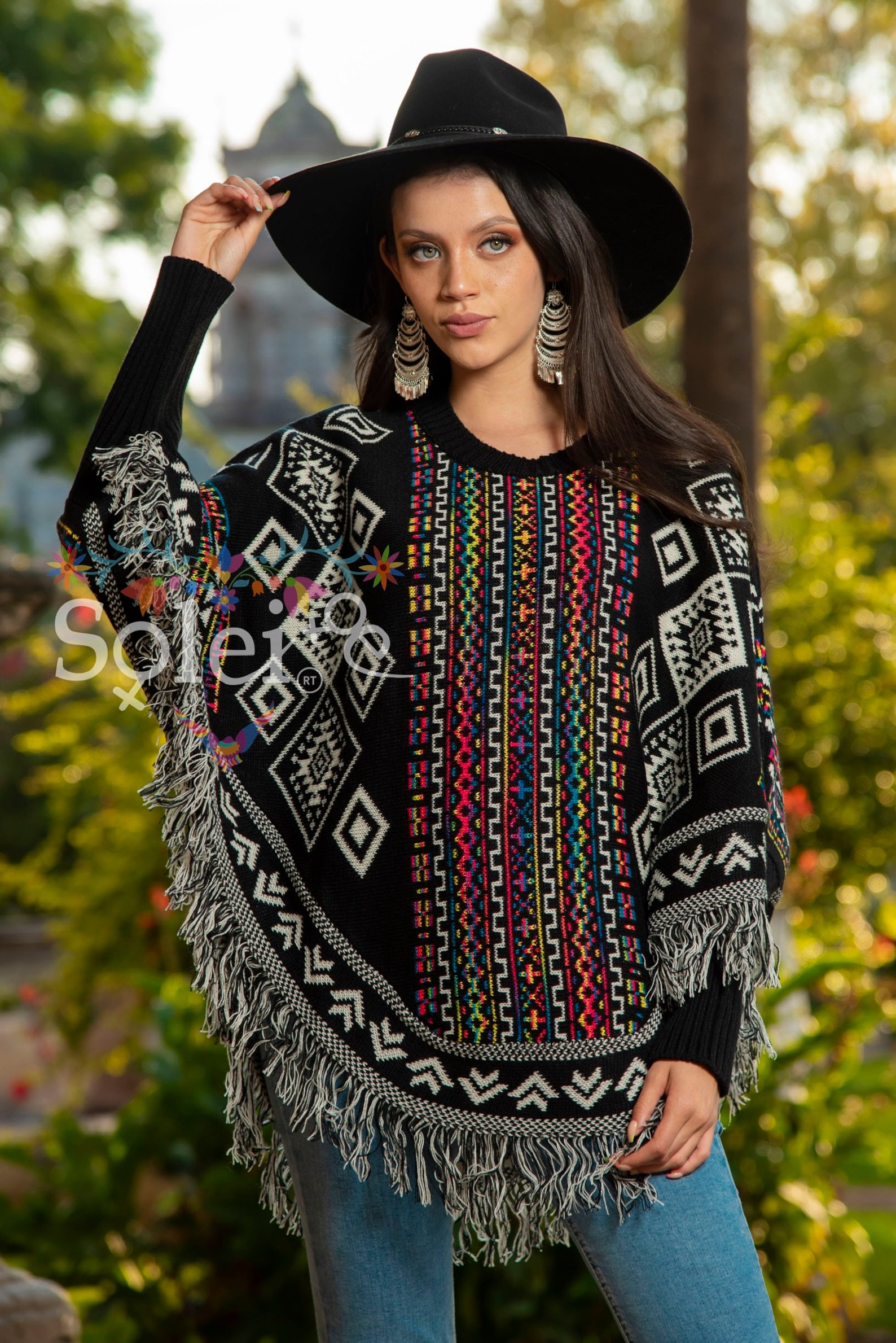 Artisanal Mexican Poncho. Multicolor Poncho With Sleeves. - Etsy