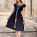 Floral Plunge Dress. Hand Embroidered Dress. Size S - 2X. Mexican Embroidered Dress. Mexican Fiesta Dress. 