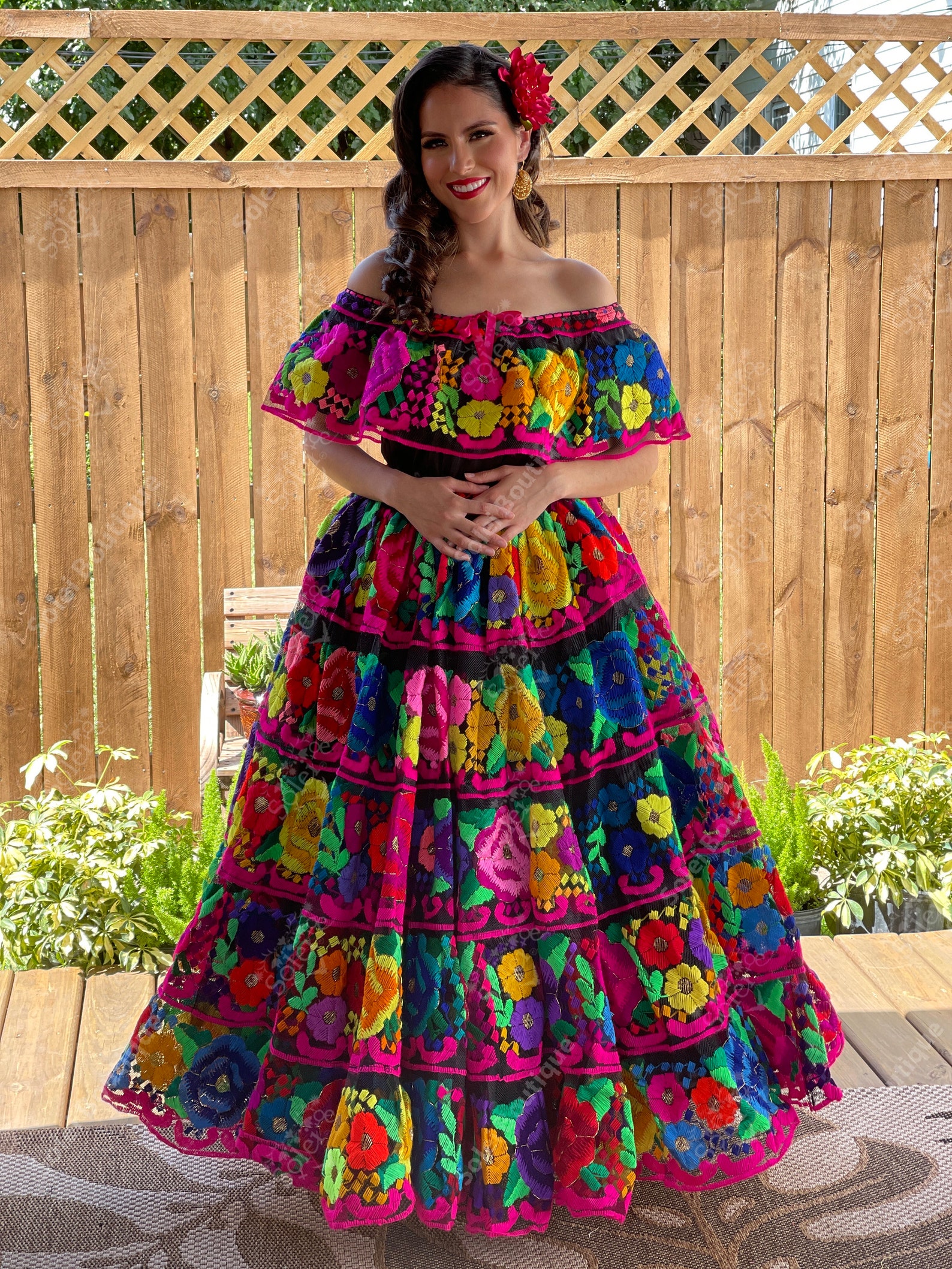 Traditional Mexican Chiapaneco Dress. Traditional Embroidered Dress. Floral Embroidered Dress