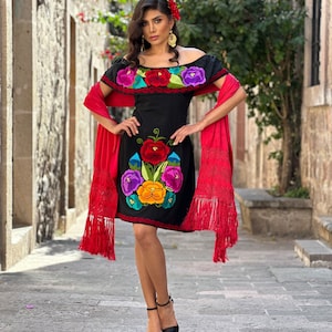 Typical Mexican Dress. Size S XL. Floral Embroidered Dress. Traditional ...