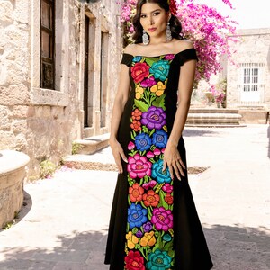 Mexican Embroidered Maxi Dress. Size S - 2X. Wedding Style. Traditional ...