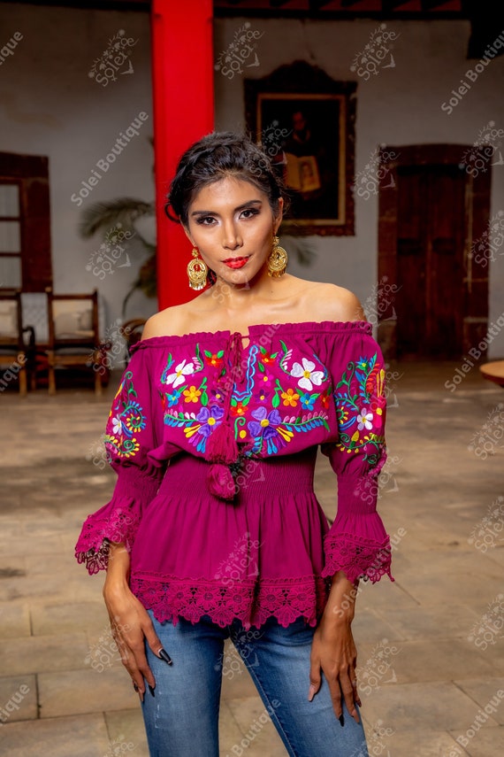 Mexicana Bordada Floral. Talla S Blusa Tradicional - Etsy México