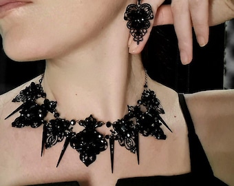 Handmade unique gothic necklace Set with Spikes – Edgy Statement Jewelry