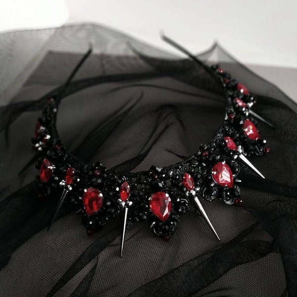 Black crown Gothic crown Black halo crown Spike crown Red crown Red tiara Persephone crown Evil queen crown Black Tiara Gothic black crown