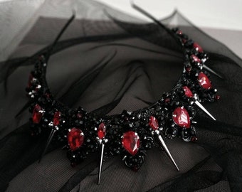 Black crown Gothic crown Black halo crown Spike crown Red crown Red tiara Persephone crown Evil queen crown Black Tiara Gothic black crown