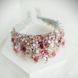 Flower crown Wedding Pink tiara Floral headband bridal headband wedding tiara bridal tiara Bridal flower crown Pink birthday crown